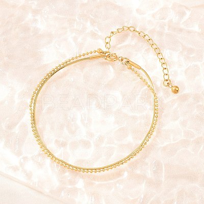 304 Stainless Steel Ball Chain & Snake Chain Double Layers Bracelets for Women BJEW-D460-06G-1