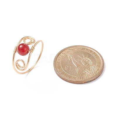 Round Natural Gemstone Braided Finger Ring RJEW-JR00502-1