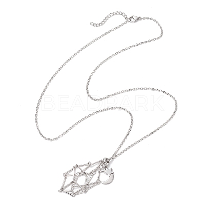 304 Stainless Steel Empty Macrame Pouch Star Moon Pendant Cable Chain Necklace Making NJEW-JN05281-02-1