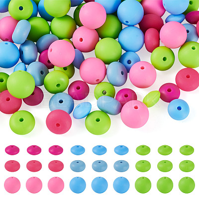 90Pcs 9 Styles Round Silicone Focal Beads SIL-TA0003-56-1
