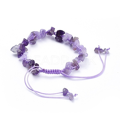 Adjustable Natural Amethyst Chip Beads Braided Bead Bracelets X-BJEW-JB04392-02-1