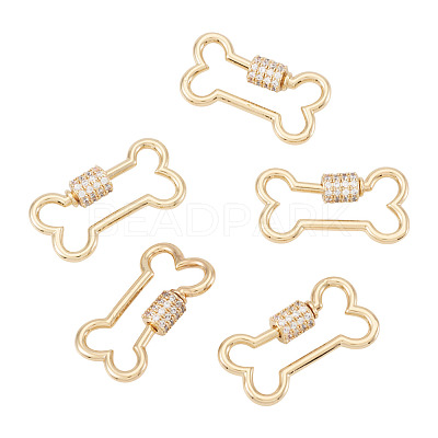 5 Pcs Brass Micro Pave Clear Cubic Zirconia Screw Carabiner Lock Charms KK-TA0003-17-1