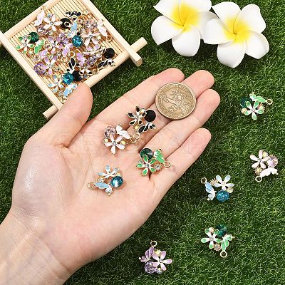 10Pcs 5 Colors Alloy Rhinestone Pendants FIND-YW0011-54-1