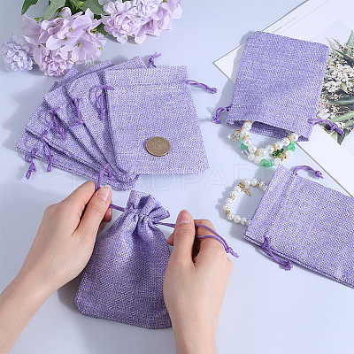 Polyester Imitation Burlap Packing Pouches Drawstring Bags ABAG-BBC0001-02B-03-1