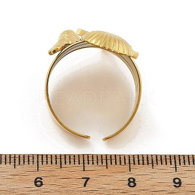 Starfish Shell 304 Stainless Steel Open Cuff Rings RJEW-R014-03G-06-1