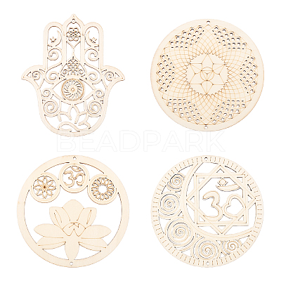 Wooden Bohemian Meditation Energy Symbol Cup Mats DJEW-WH0034-65B-1
