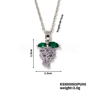 Delicate Grape Brass Rhinestones Pendant Necklace with Cable Chain for Women Girl LS-PO3545-1
