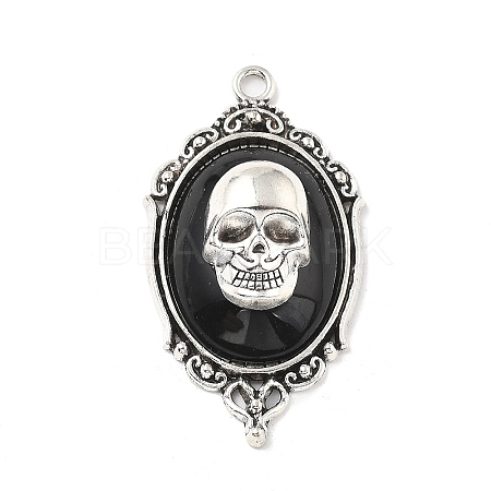 Gothic Style Oval with Skull Alloy Resin Pendants PALLOY-V007-04AS-02-1