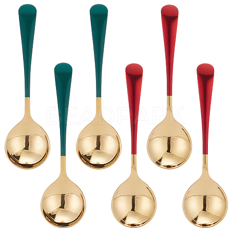 6Pcs 2 Colors 304 Stainless Steel Teaspoon AJEW-GO0001-12-1
