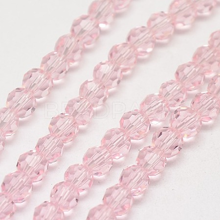 Misty Rose Color Faceted(32 Facets) Round Glass Beads Strands X-EGLA-J042-6mm-19-1