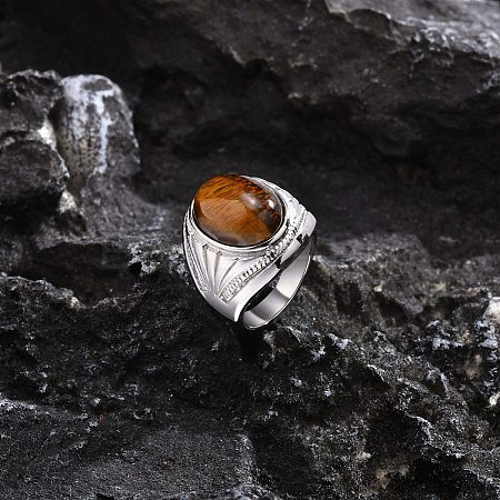 Oval Natural Tiger Eye Finger Rings PW-WG14D78-06-1