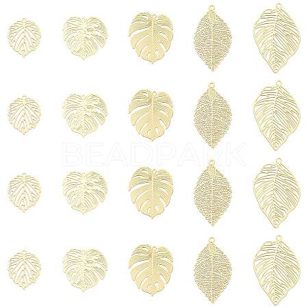 20Pcs 5 Styles Rack Plating Brass Filigree Pendants KKC-FS0001-05KCG-1