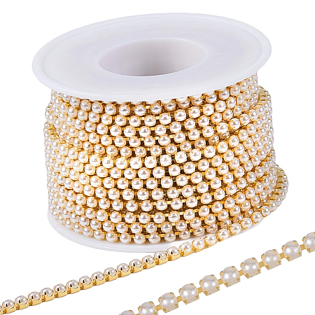 Plastic Pearl Bead Cup Chains CH-WH0013-01A-G-1