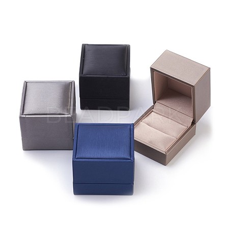 Imitation PU Leather Covered Wooden Jewelry Ring Boxes OBOX-F004-09-1