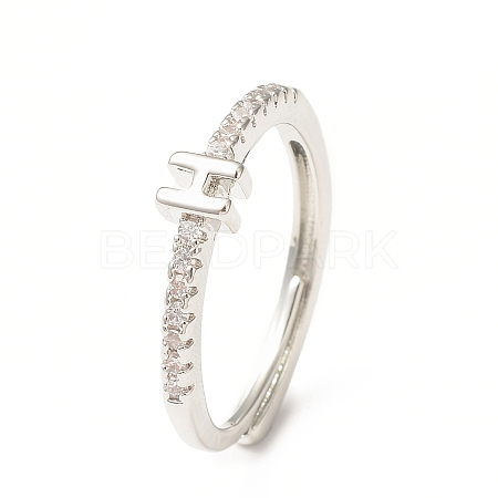 Clear Cubic Zirconia Initial Letter Adjustable Ring RJEW-C052-01P-H-1