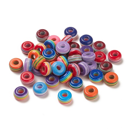 100Pcs Rainbow Striped Resin European Beads RESI-D051-01A-1
