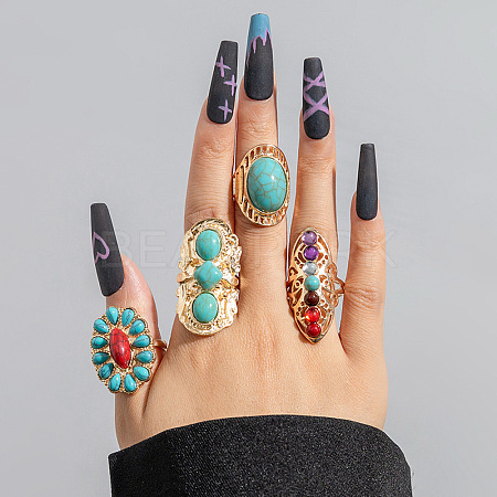 4Pcs Adjustable Alloy Finger Rings Sets RJEW-L131-02G-1