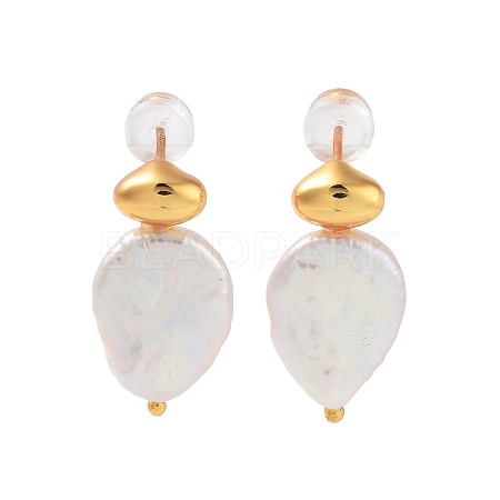 Teardrop Natural Pearl Stud Earrings for Women EJEW-E303-31G-1