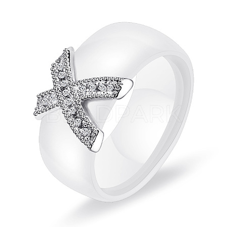 Cross Brass Micro Pave Clear Cubic Zirconia with Porcelain Finger Rings FS-WG0A171-04-1