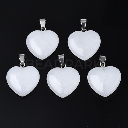 Heart Natural White Jade Pendants G-Q438-01-1
