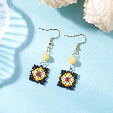 Handmade Glass Seed Beaded Window Lattice Pattern Dangle Earrings EJEW-MZ00560-04-1