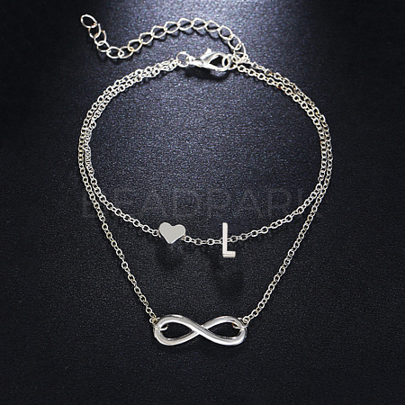 Alloy Infinity Heart Initial Charm Double Layer Anklets for Women FS-WG74AE6-12-1
