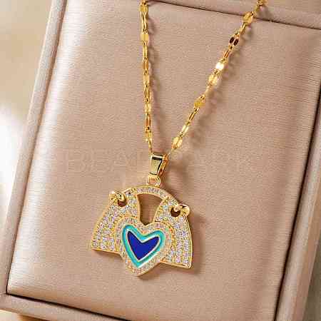 Brass Blue Enamel Fan with Heart Pendant Necklaces CL4028-1-1