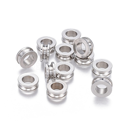 201 Stainless Steel Grooved Beads STAS-P236-07P-1