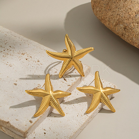 Stainless Steel Textured Starfish Stud Earring & Ring Sets FU0930-3-1