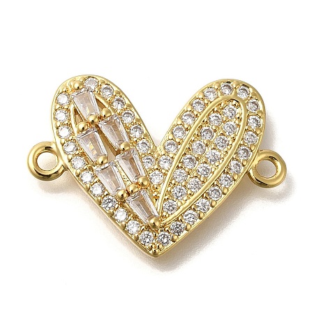 Rack Plating Brass Micro Pave Clear Cubic Zirconia Heart Links Connector Charm KK-P287-52G-02-1