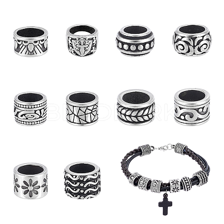 10Pcs 10 Styles 316 Surgical Stainless Steel Large Hole Beads STAS-UN0061-40-1