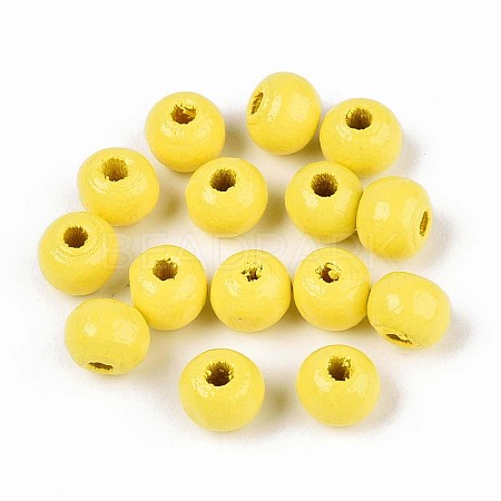 Spray Painted Round Natural Schima Wood Beads WOOD-A018-6mm-04-1