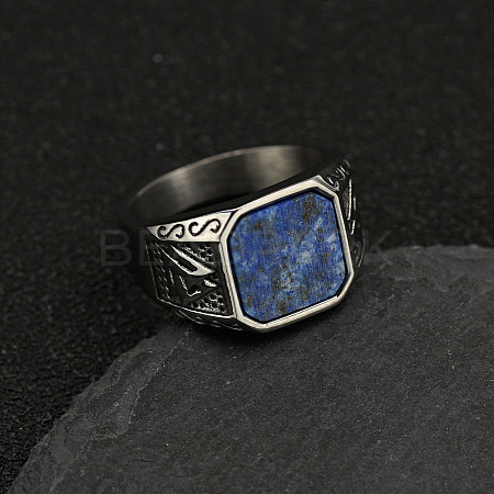 304 Stainless Steel with Natural Lapis Lazuli Finger Rings FS-WG06E27-26-1