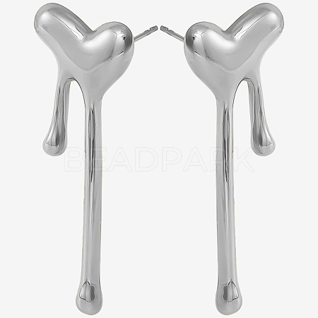 1 Pair Stylish Heart Tassel 304 Stainless Steel Stud Earrings for Women WI4512-1-1