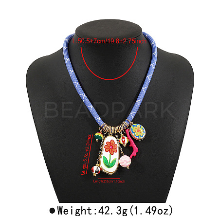 Chinese Style Alloy & Resin Flower Pendant Round Nylon Cord Necklaces FS-WG46599-02-1