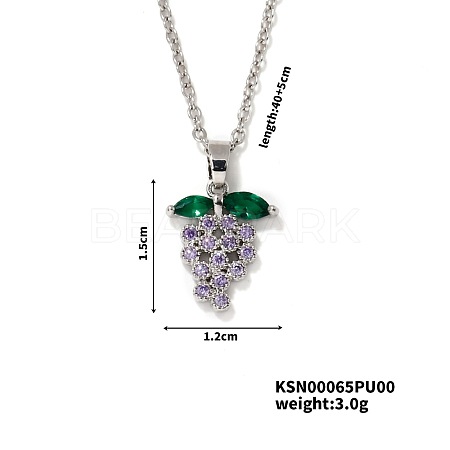 Delicate Grape Brass Rhinestones Pendant Necklace with Cable Chain for Women Girl LS-PO3545-1