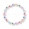 Heart Pattern Flat Round Acrylic Beads Stretch Bracelet for Kid BJEW-JB07215-1