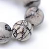 Round Natural Black Silk Stone/Netstone Bead Strands G-R345-6mm-20-4