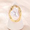 Brass ABS Plastic Pearl Cuff Rings for Women RJEW-L132-02G-1