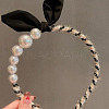 Cloth Hair Bands with Plastic Imitation Pearl Beads OHAR-PW0007-22-3