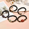 Natural Lava Rock & Oval Mixed Stone Beads Stretch Bracelet BJEW-JB07077-6