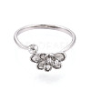 Flower Brass Micro Pave Clear Cubic Zirconia Cuff Ring Settings KK-T076-79P-2