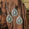 Bohemian Style Zinc Alloy & Synthetic Turquoise Pendant Necklaces & Dangle Earrings Sets WG40DB6-02-1