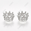 Brass with Clear Cubic Zirconia Crown European Beads KK-T035-122-M-3