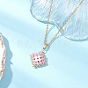 Natural Rainbow Moonstone and Handmade Glass Beaded Rhombus Pendant 304 Stainless Steel Cable Chain Necklaces NJEW-MZ00124-01-1