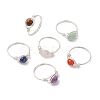 Round Natural Amethyst/Green Aventurine/Carnelian/Rose Quartz/Tiger Eye/Lapis Lazuli Braided Finger Ring RJEW-JR00743-01-2