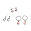 3 Pairs 3 Style Enamel Hamsa Hand with Evil Eye Dangle Hoop Earrings EJEW-B020-08P-1