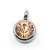 Trendy Original Color 304 Stainless Steel Grade A Rhinestone Flat Round Charm Pendants RB-M030-06-2