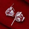 Brass Heart Cubic Zirconia Stud Earrings EJEW-BB11910-4