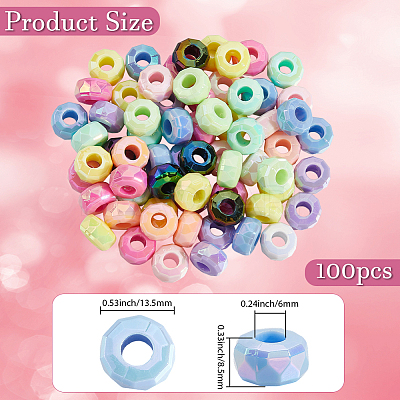 100Pcs UV Plating Rainbow Iridescent Acrylic European Beads MACR-PA0001-29-1